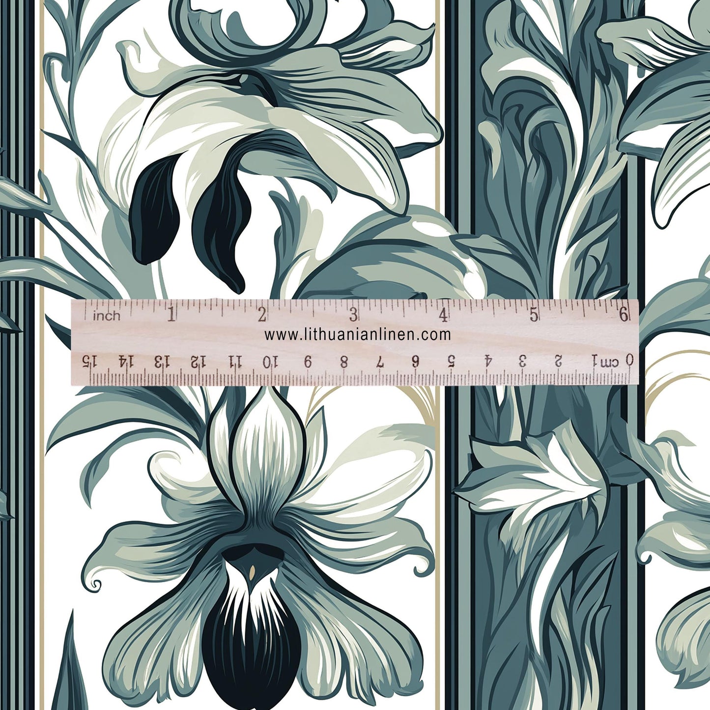 100% LINEN Fabric Art deco floral - narcissus botanical linen Fabric for upholstery dressmaking curtains home textile Art Nouveau 2418