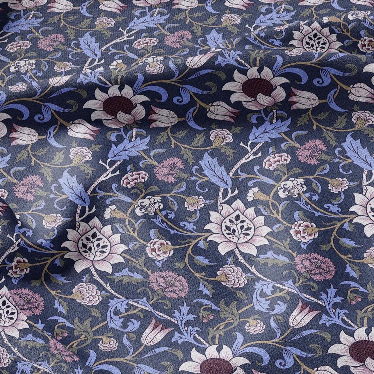 100% linen fabric William Morris EVENLODE print - Victorian Art crafts Historical pattern 2529