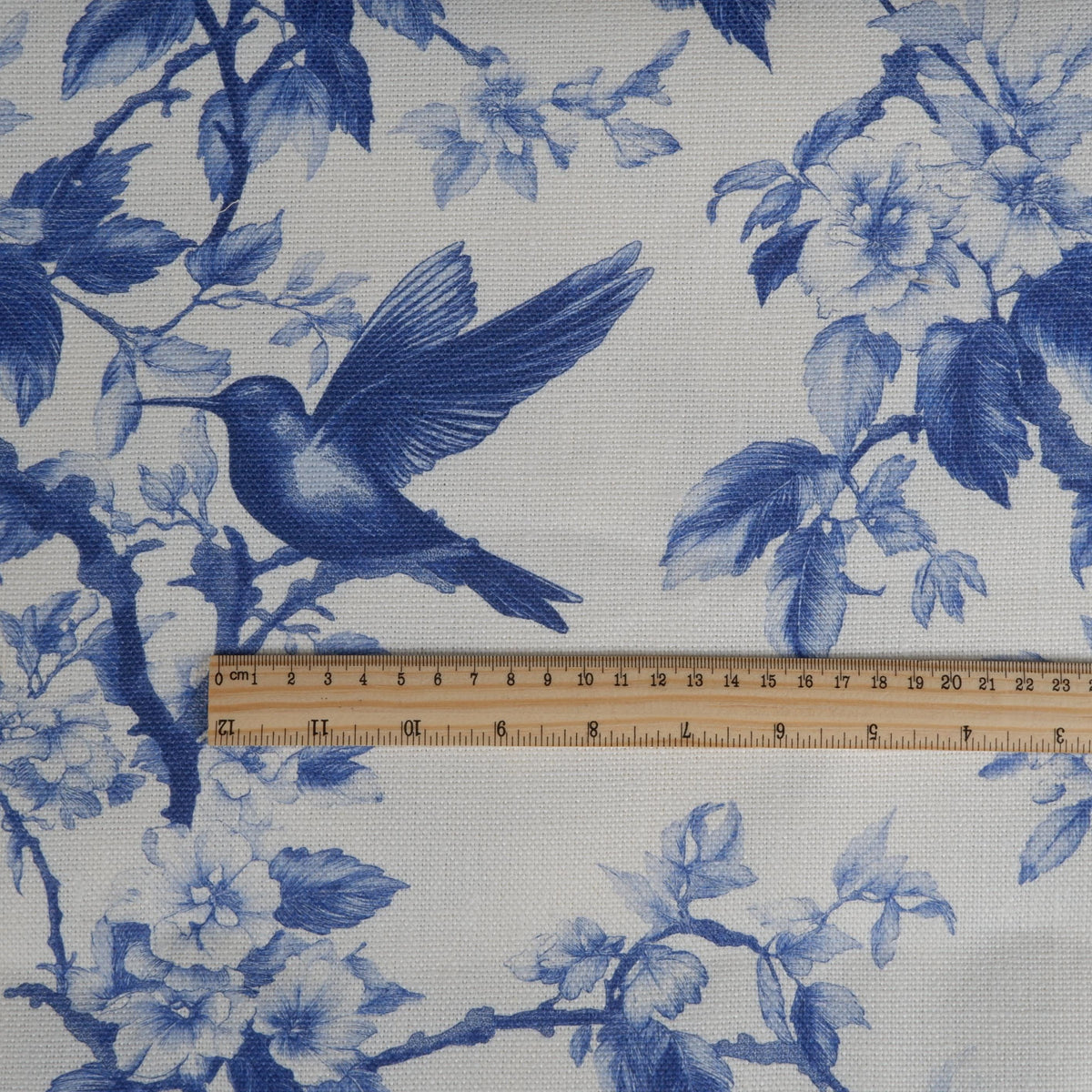 100% LINEN Fabric Hummingbird blue white - french toile de jouy floral upholstery home textile Victorian fabrics 2281