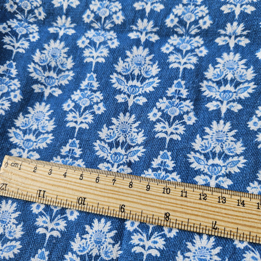 100% LINEN Fabric  blue block print - linen abstract fabric for upholstery home decor dress making 2587