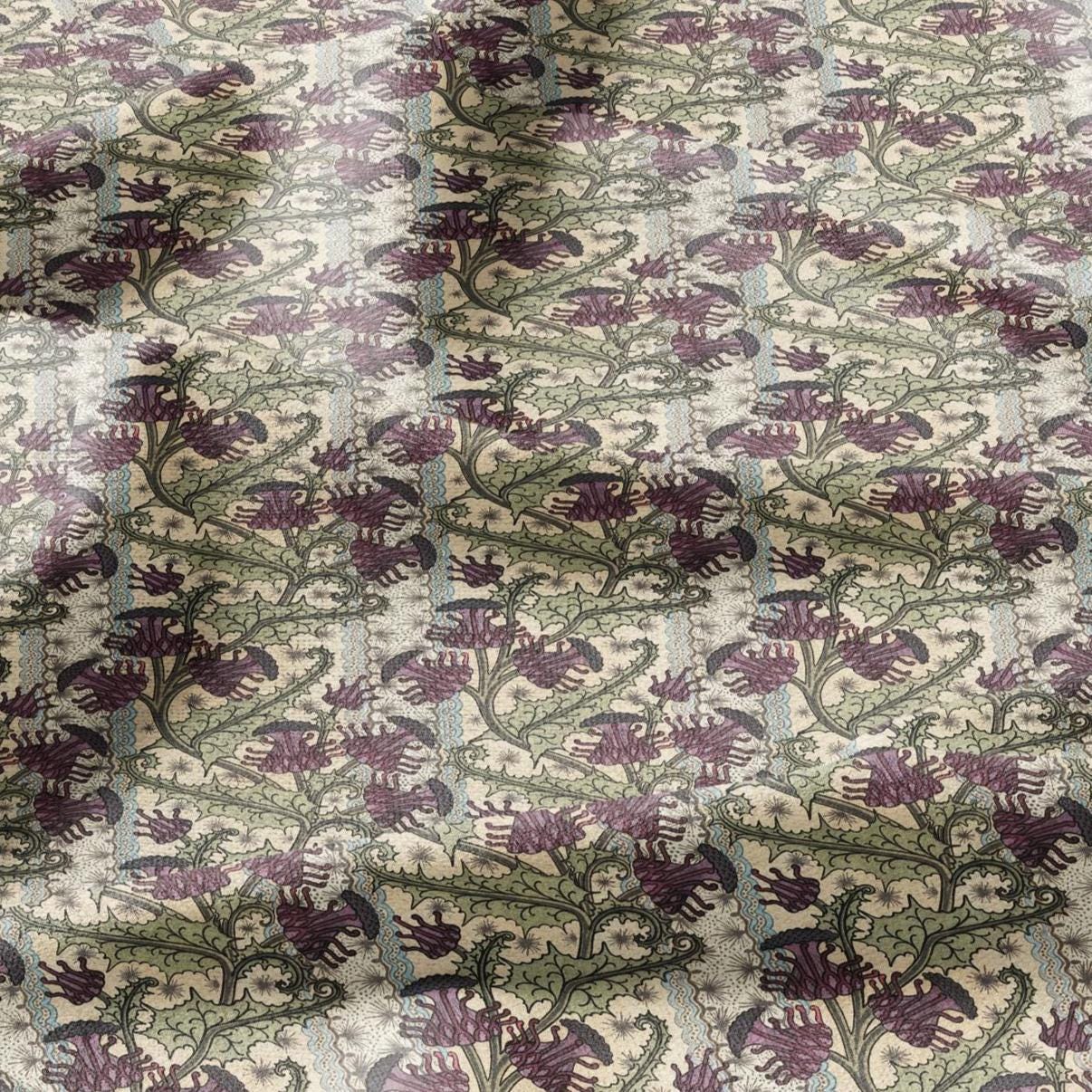 100% linen Thistle prints fabric for Curtain Upholstery Cushion - wildflower Art deco flower print fabric for dress making sewing