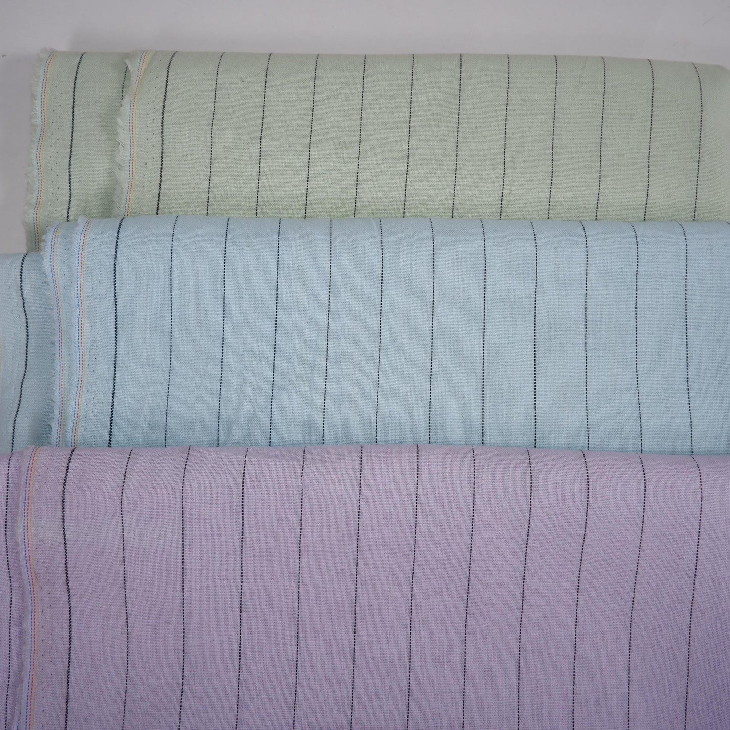 Premium Linen striped Fabric in pale green | Toulouse stripe Medium weight multicolor stripes Copenhagen Stripe