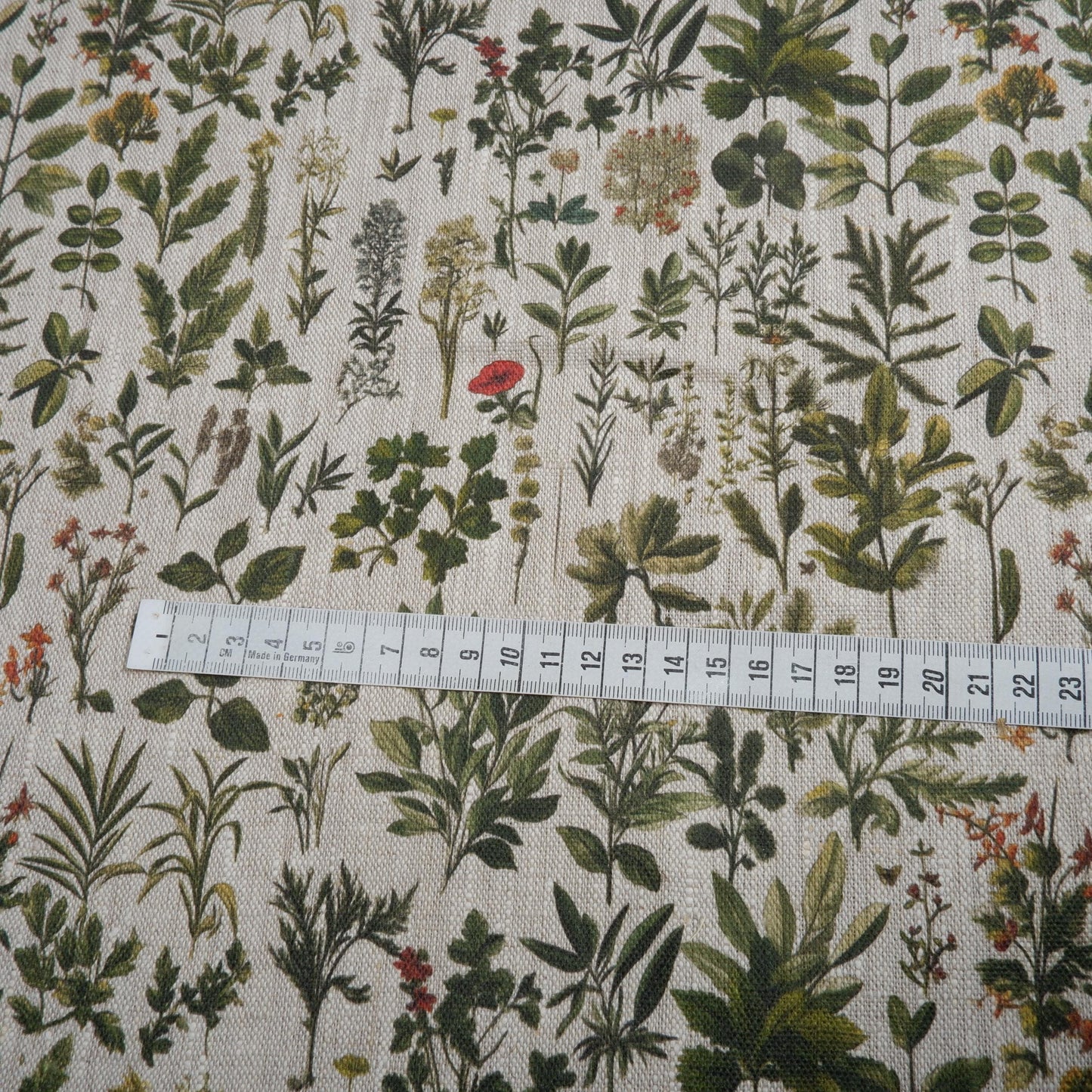 100% LINEN Fabric French Herbs pattern on oatmeal linen fabric, Provence French country floral heavy linen fabric for upholstery home decor