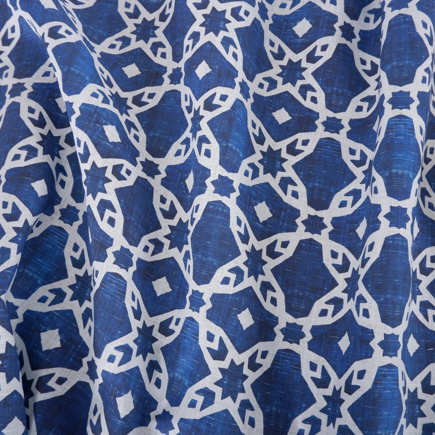 100% LINEN Fabric arabesque Abstract indigo blue - Oriental blue print on linen fabric for upholstery curtains dress making ARABESCA