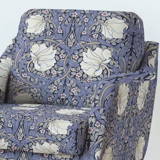 100% LINEN Fabric UPHOLSTERY 12oz - William Morris Pimpernel blue print on linen - Victorian art craft - floral upholstery 203