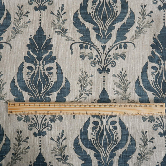 100% LINEN Fabric floral block print - Châteaucore Rustic French Charm print on oatmeal linen for upholstery curtains dress making 2001