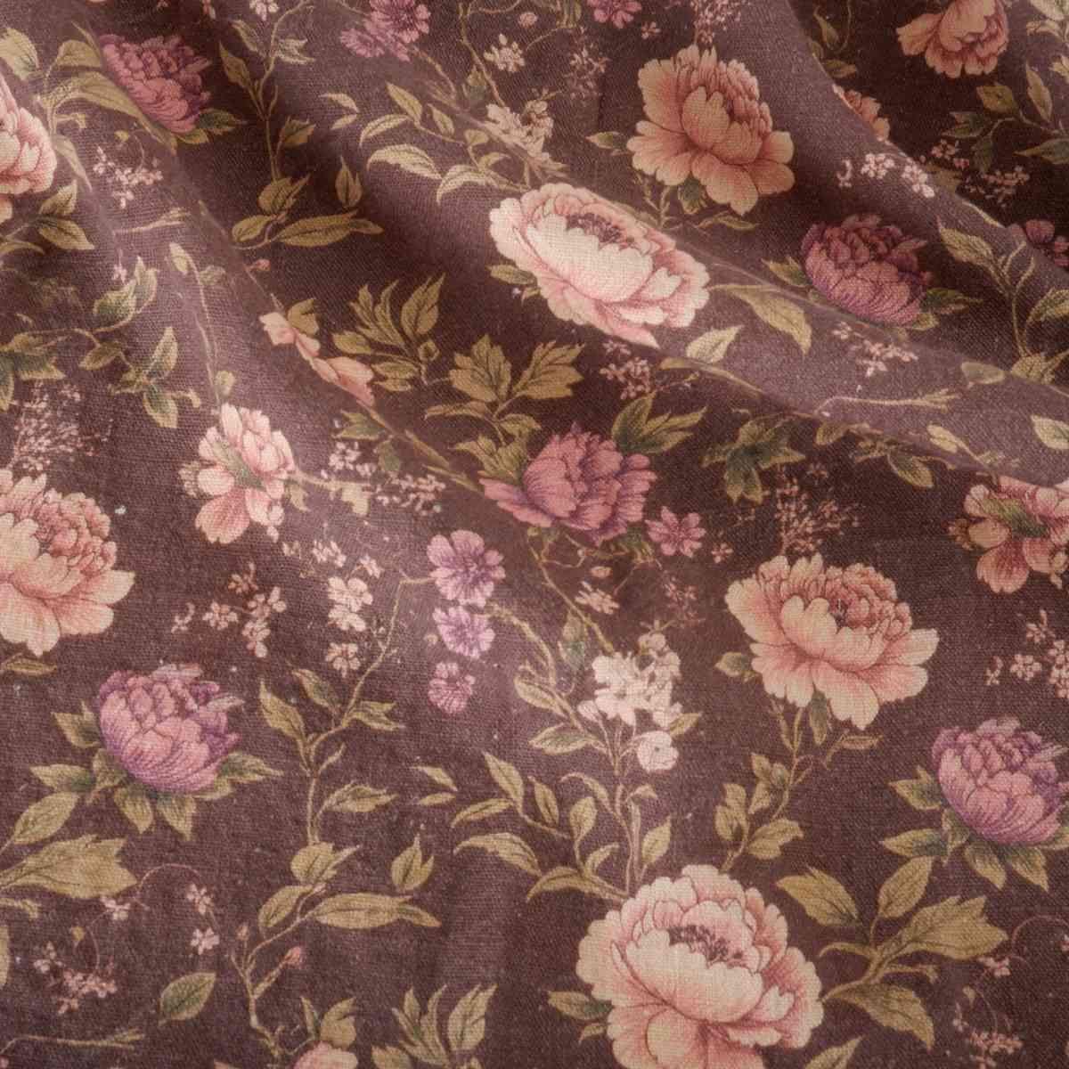 100% LINEN Fabric Provance peonies brown, linen fabric with floral print, heavy linen fabric for upholstery home decor clothing