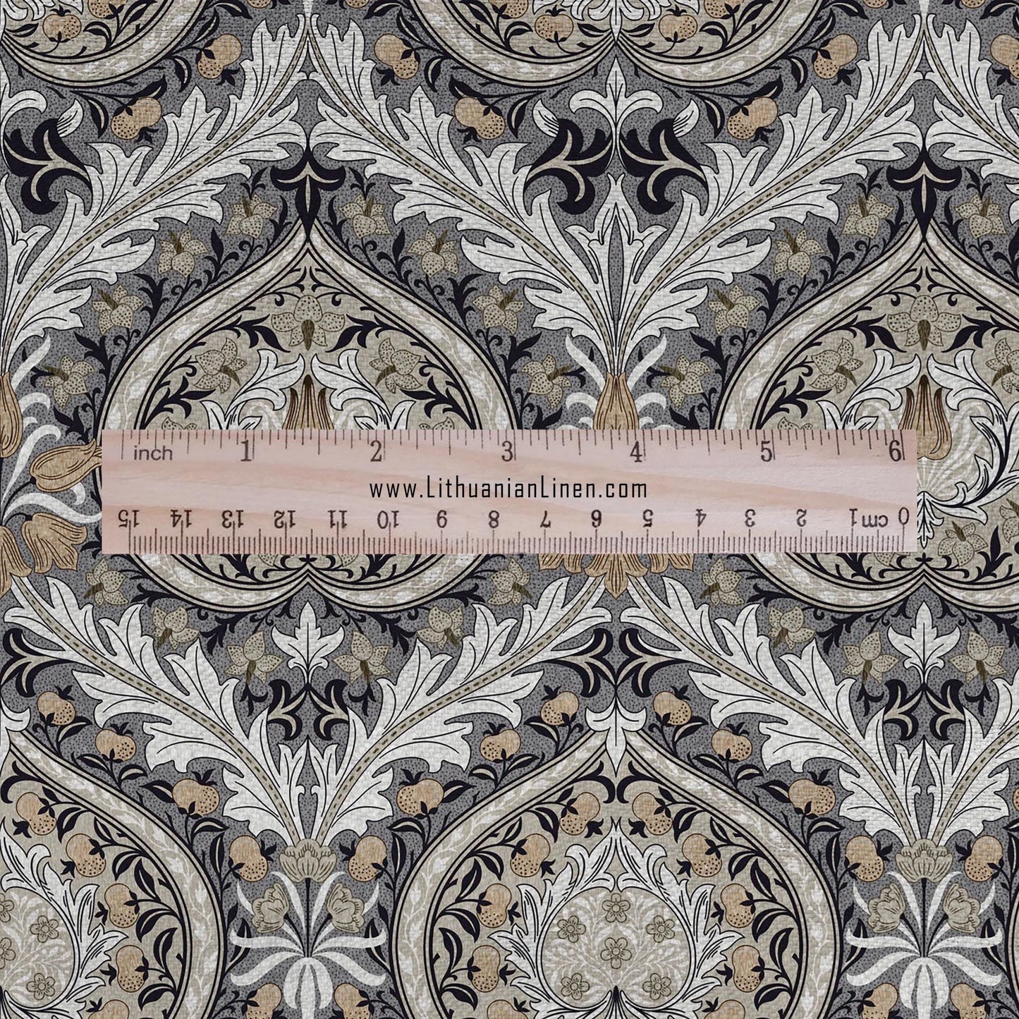William Morris Eden grey print on 100% LINEN - Victorian Art crafts linen Fabric - botanical Historical upholstery home textile