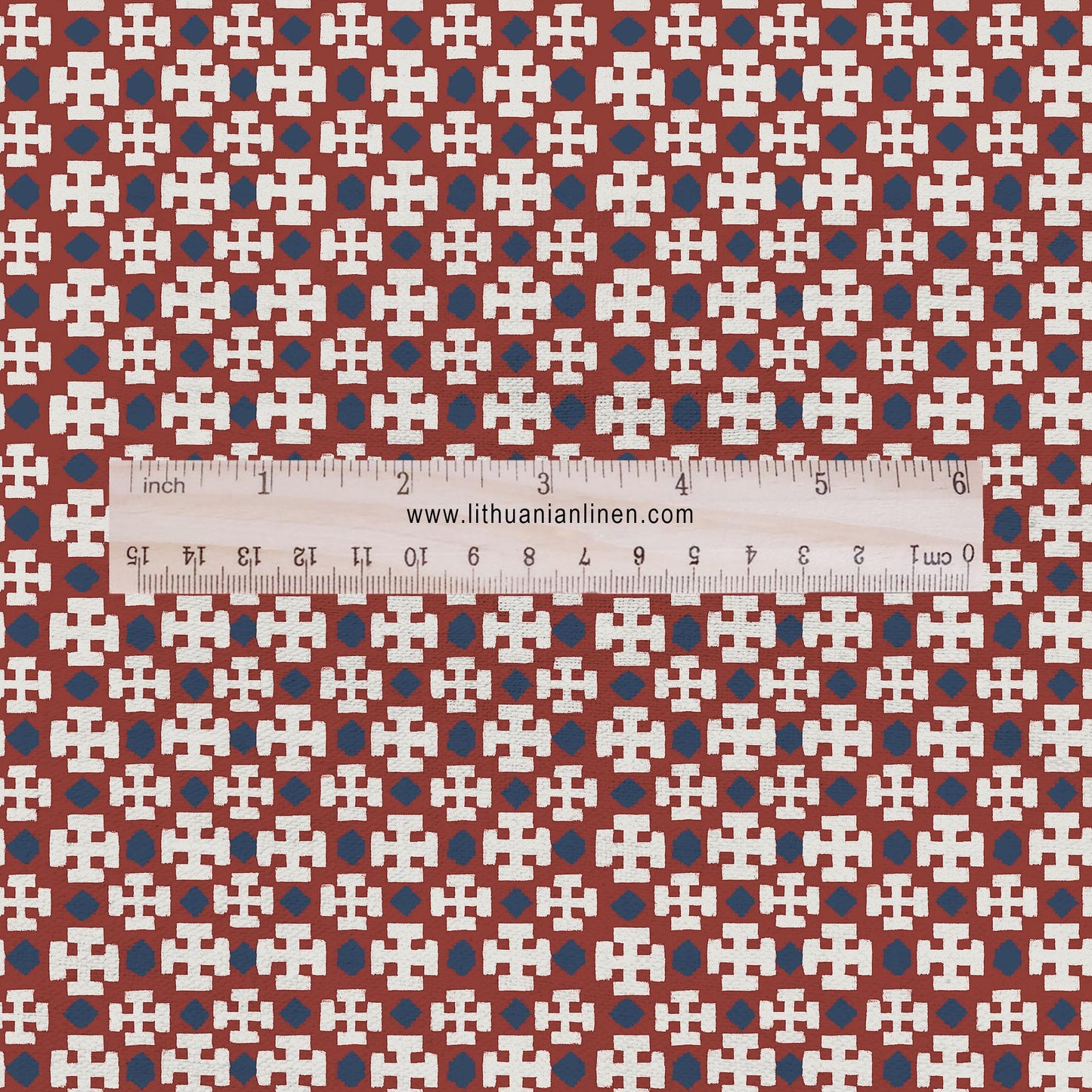 100% LINEN Fabric block Cross Fabric - indigo blue red X print on white - heavy linen fabric for upholstery home decor 2588