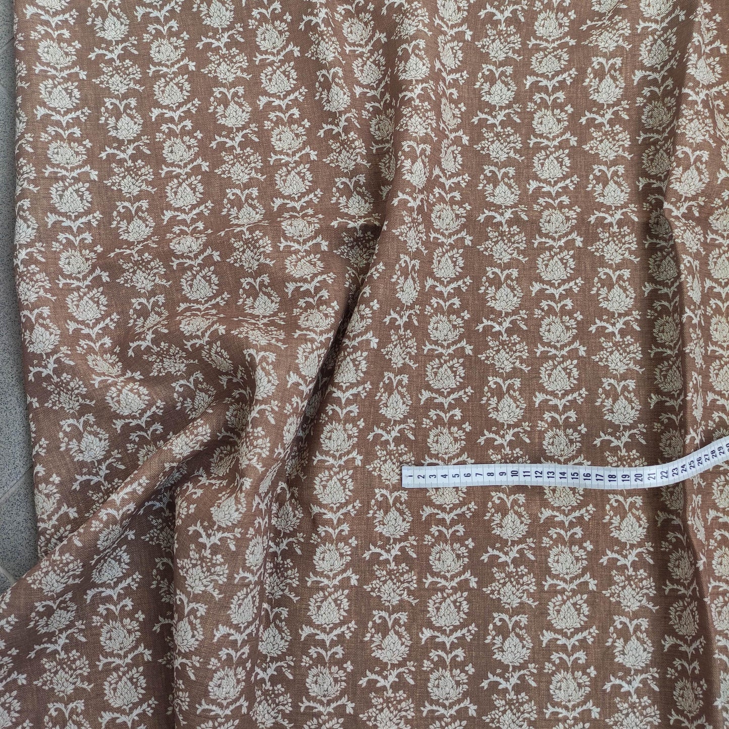 100% linen beige Block prints fabric for Curtain Upholstery Cushion Viburnum- Art deco flower print fabric for dress making sewing