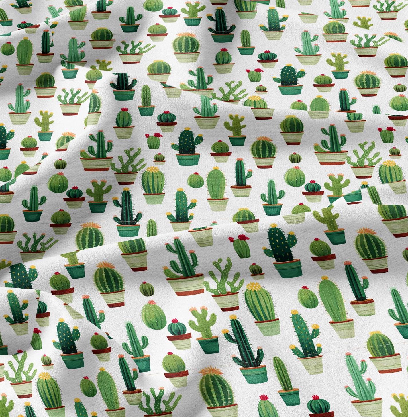 100% LINEN Fabric green Cactus - botanical flax fabric Greenery print upholstery dressmaking clothing - Tropical Floral flax Spring fabric