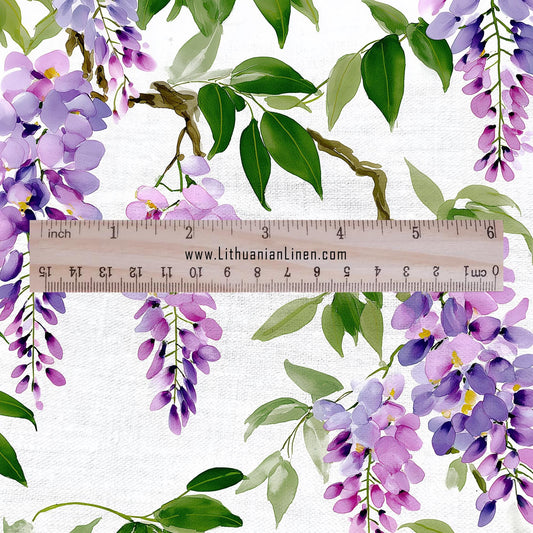 100% LINEN Fabric Wisteria linen - purple white green floral fabric for upholstery home decor dress making 3008