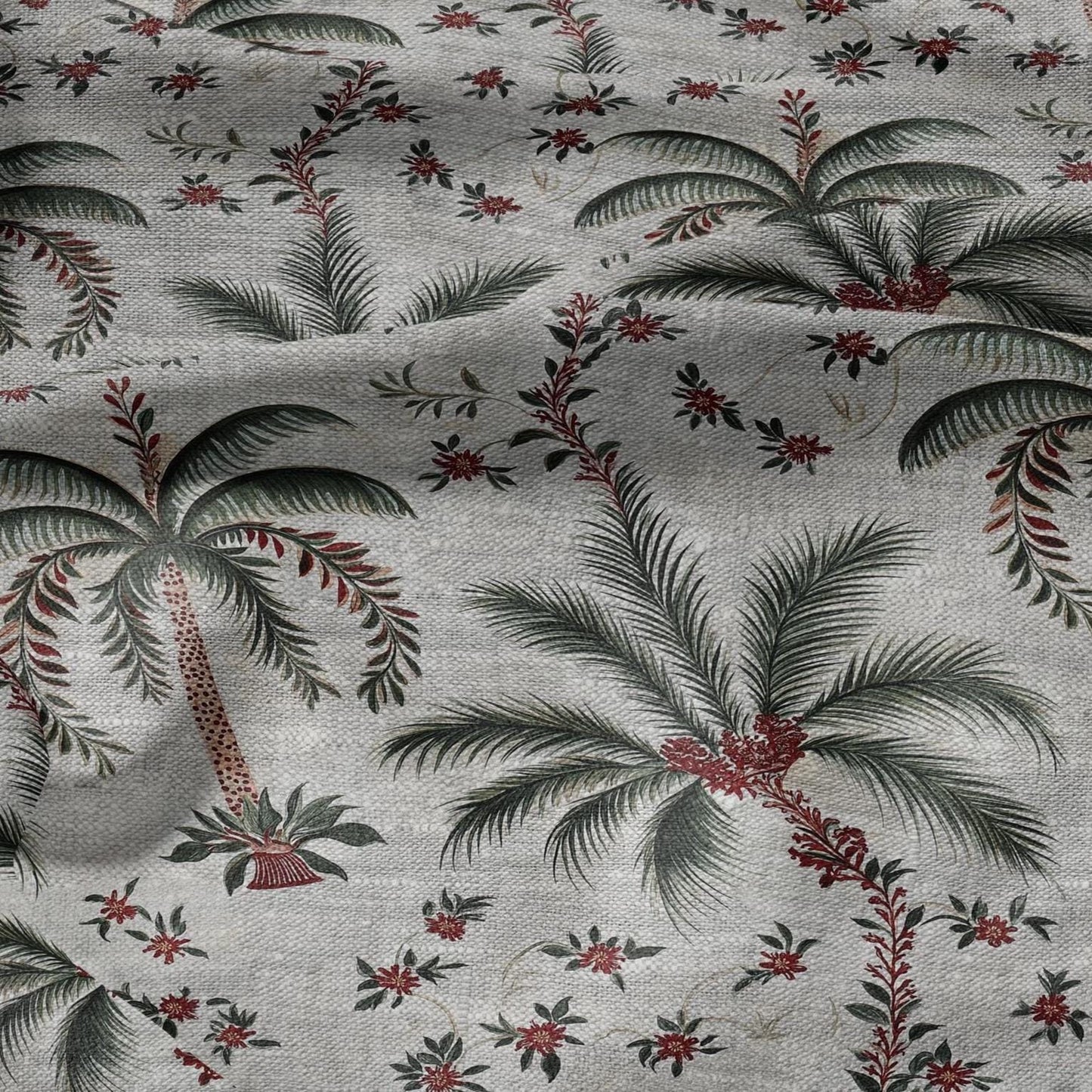 100% LINEN Fabric Palm tree print flowers - oatmeal linen fabric art deco print - fabric for home decor upholstery