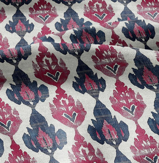 100% LINEN Fabric Ikat red navy Mudcloth - Geometric Tribal Linen Fabric for dress making Curtain Upholstery Cushion Fabric