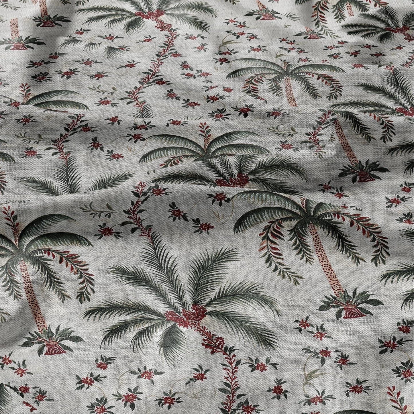100% LINEN Fabric Palm tree print flowers - oatmeal linen fabric art deco print - fabric for home decor upholstery