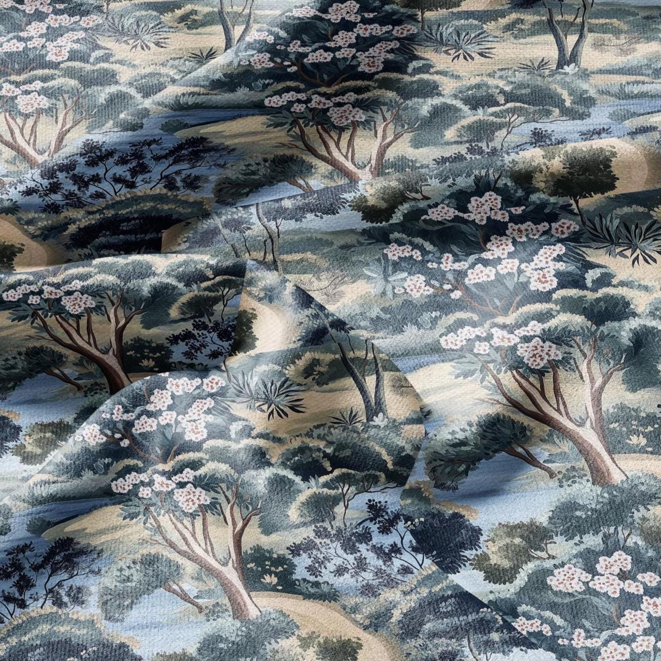 100% LINEN Fabric Garden blossom print - botanical linen fabric - heavy linen fabric for upholstery home decor curtains cushions