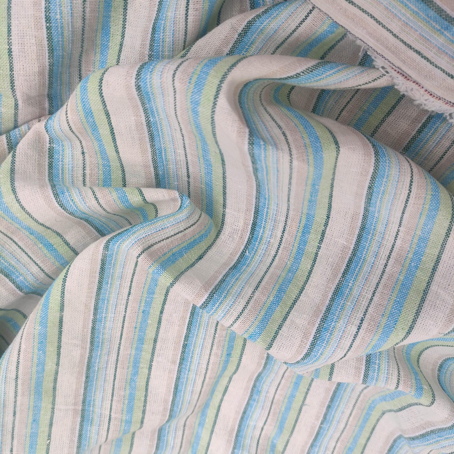 Premium Linen Fabric Santorini striped green | Midweight multicolor stripes green white | fabric for home textile curtains tablecloth T155