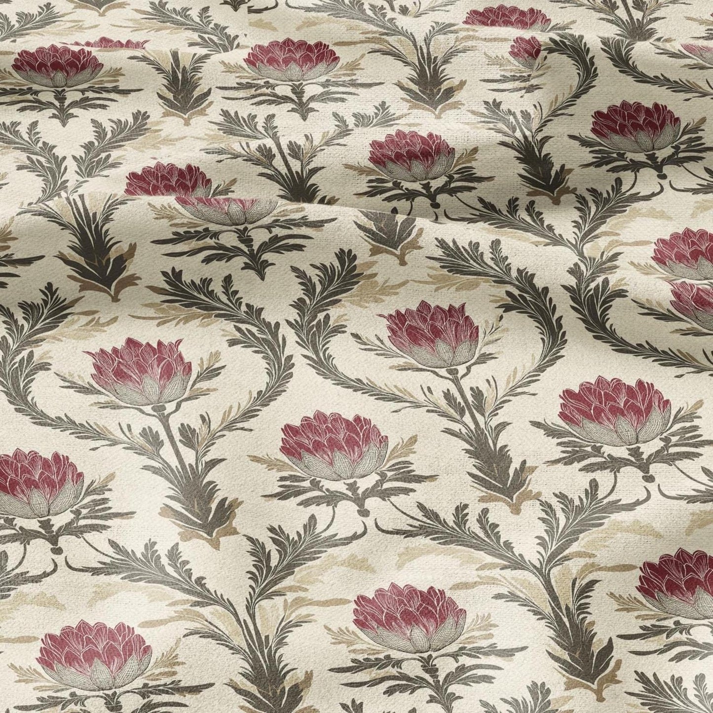 100% LINEN Fabric block print - , oatmeal natur linen fabric with blue floral print, heavy linen fabric for upholstery home decor 2014