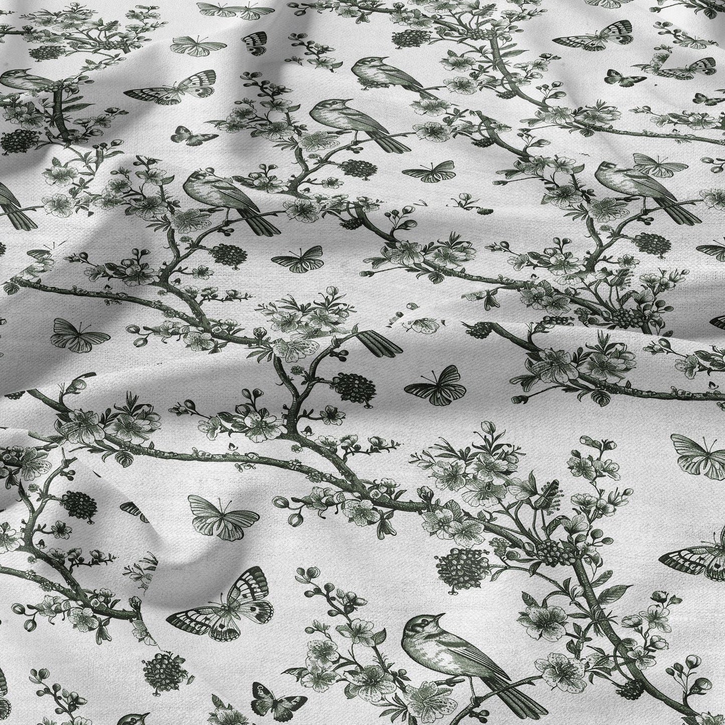100% LINEN Fabric Floral toile de jouy green print - linen fabric with botanical print - linen fabric for upholstery home decor curtains