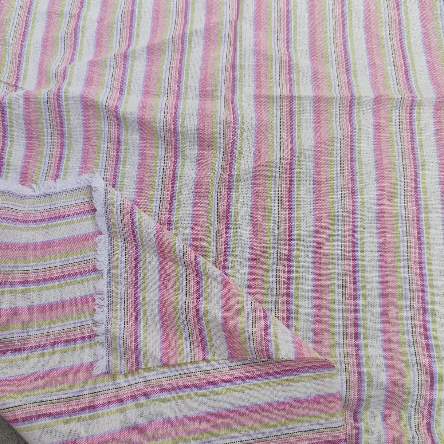Premium Linen Fabric Santorini striped pink | Midweight multicolor stripes | fabric for home textile curtains tablecloth T132
