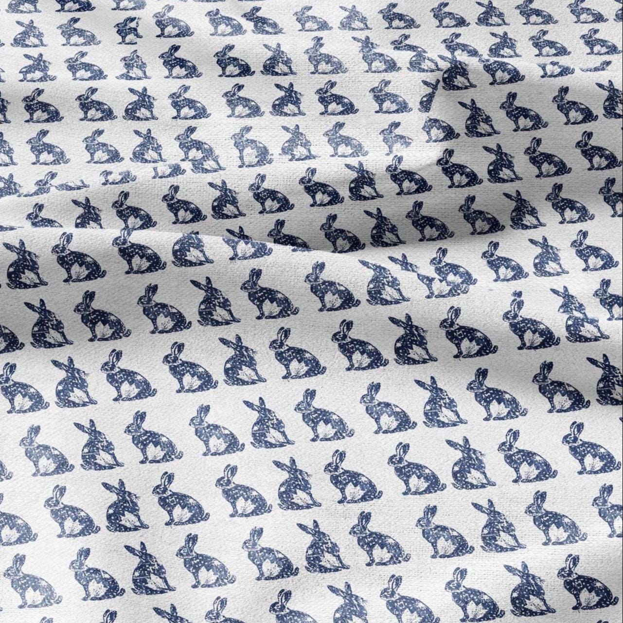 100% LINEN Fabric Rabbit indigo blue print - bunny linen fabric with blue coastal print for upholstery home decor 2427