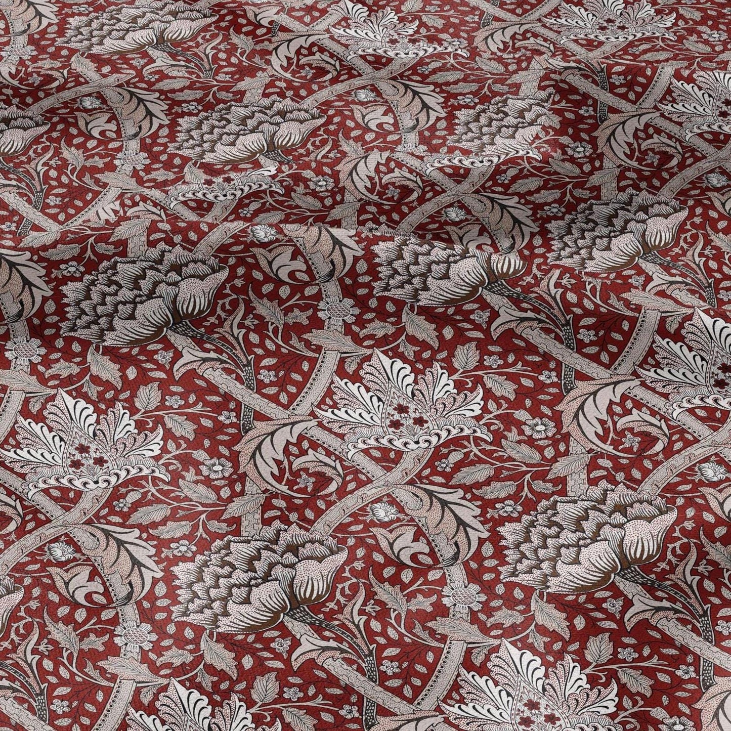 William Morris Windrush red print on 100% LINEN - Victorian Art crafts linen Fabric - botanical Historical upholstery home textile