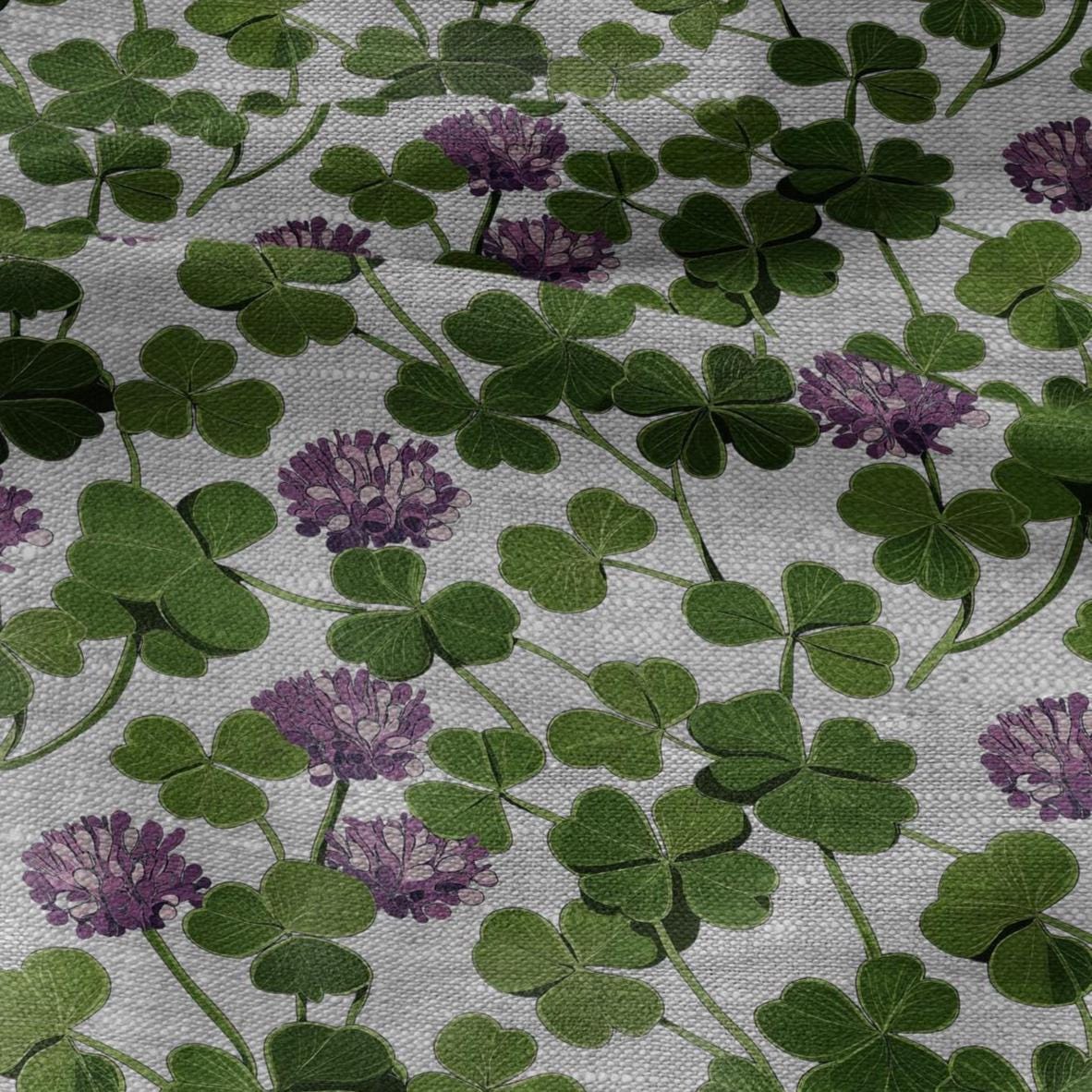 100% LINEN Fabric print Clover - oatmeal linen fabric with floral blossom print - heavy for upholstery home decor clothing 3040