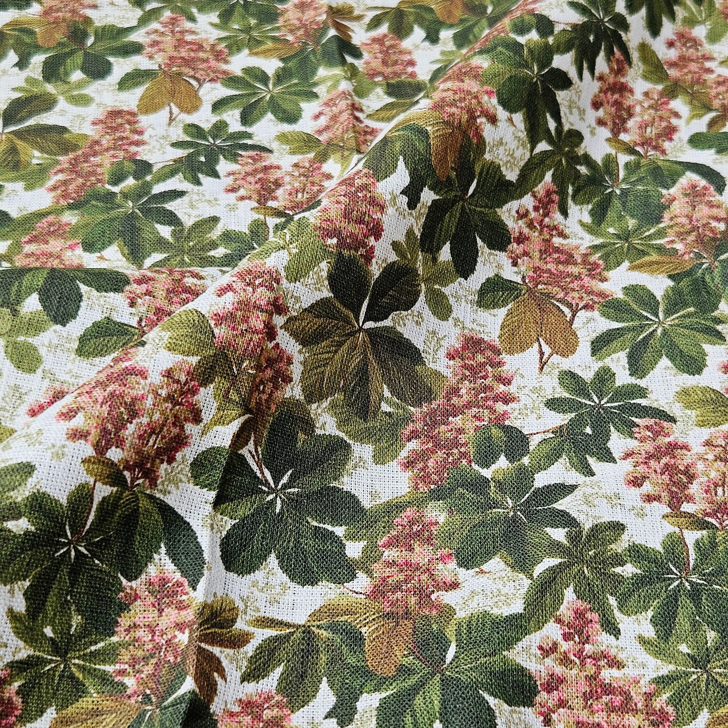 100% LINEN Fabric Chestnut tree print - French linen floral blossom - for upholstery heavy or medium for dressmaking 2644