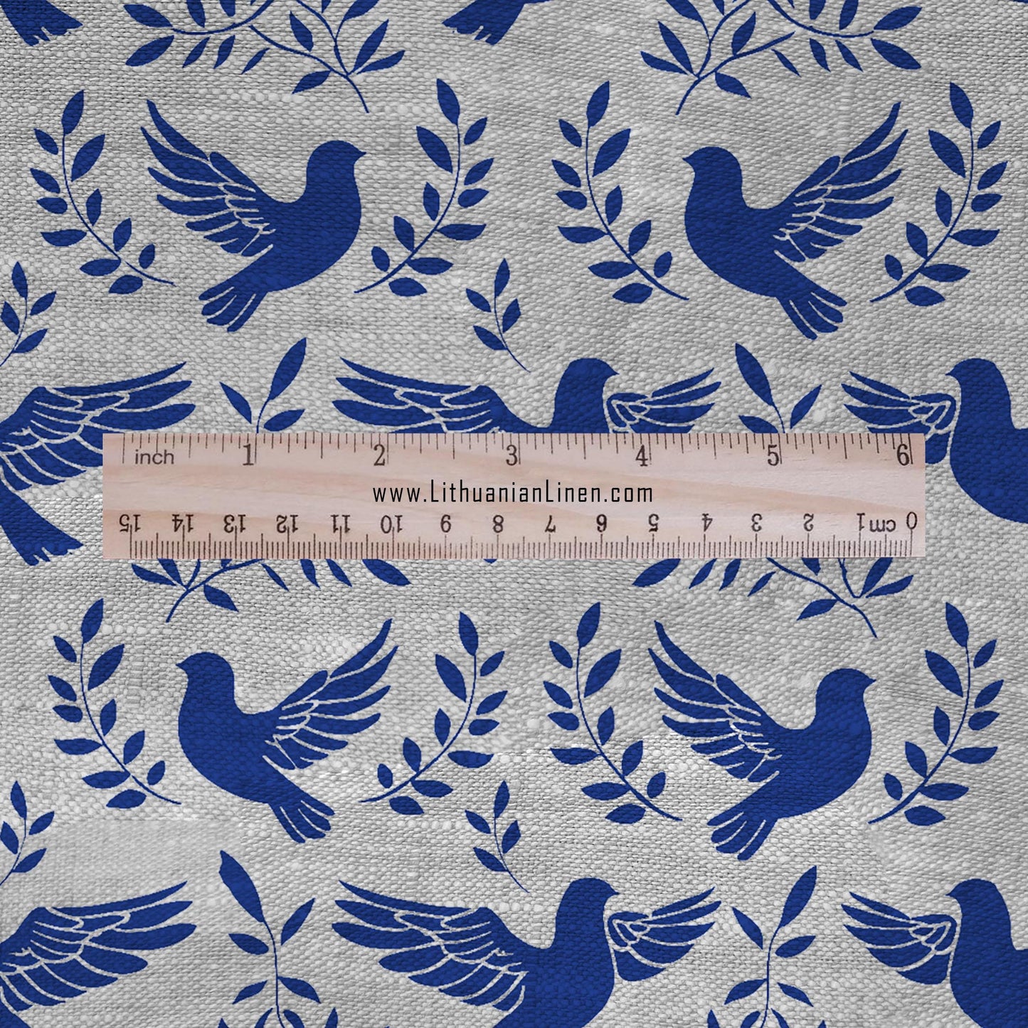 Doves blue print on 100% LINEN - Peace bird print linen Fabric - Linen fabric for dressmaking home textile 2680