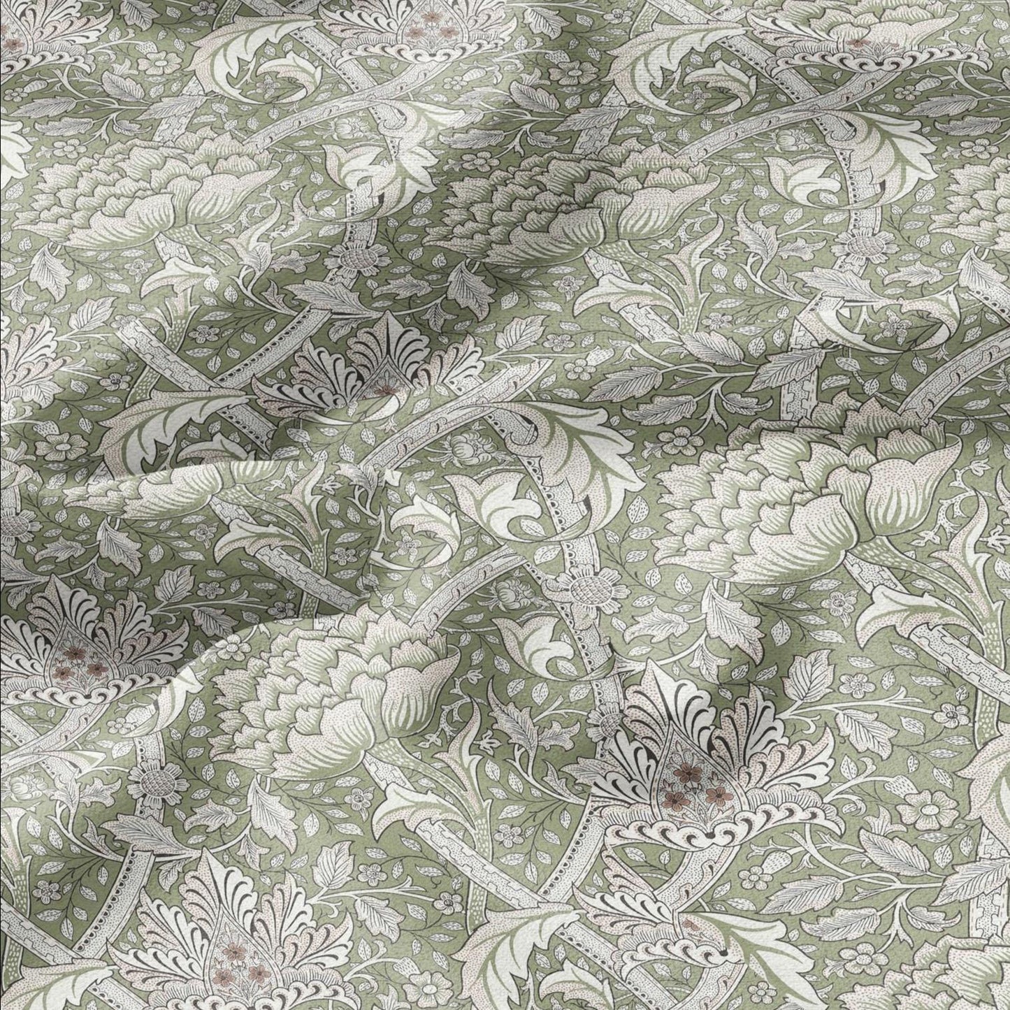 William Morris Windrush green print on 100% LINEN - Victorian Art crafts linen Fabric