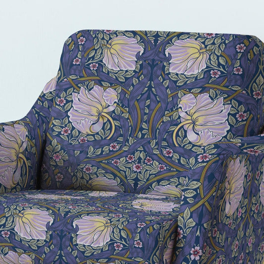 100% LINEN Fabric UPHOLSTERY 12oz - William Morris Pimpernel blue purple print on linen - Victorian art craft - floral upholstery 201GP