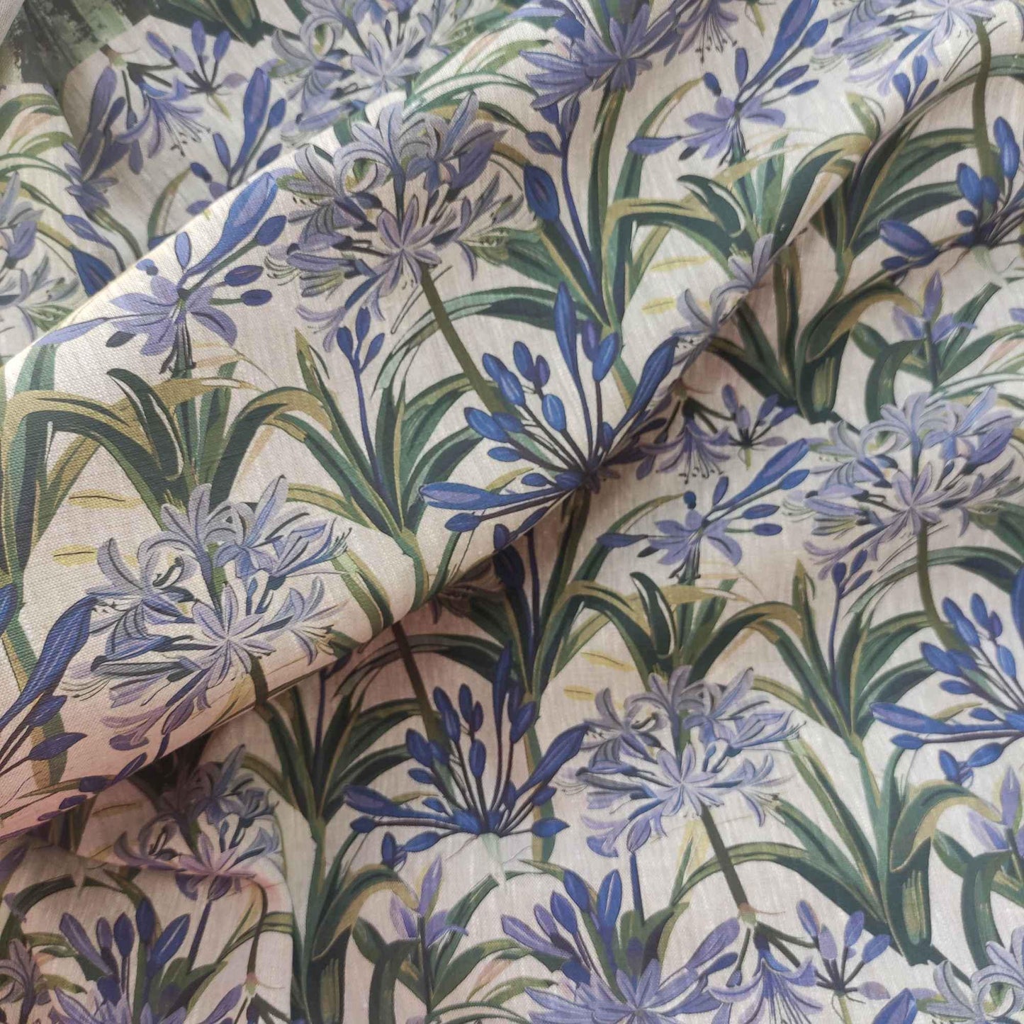 100% LINEN Fabric french blue green purple print on oatmeal natur linen, floral botanical linen fabric for upholstery 324