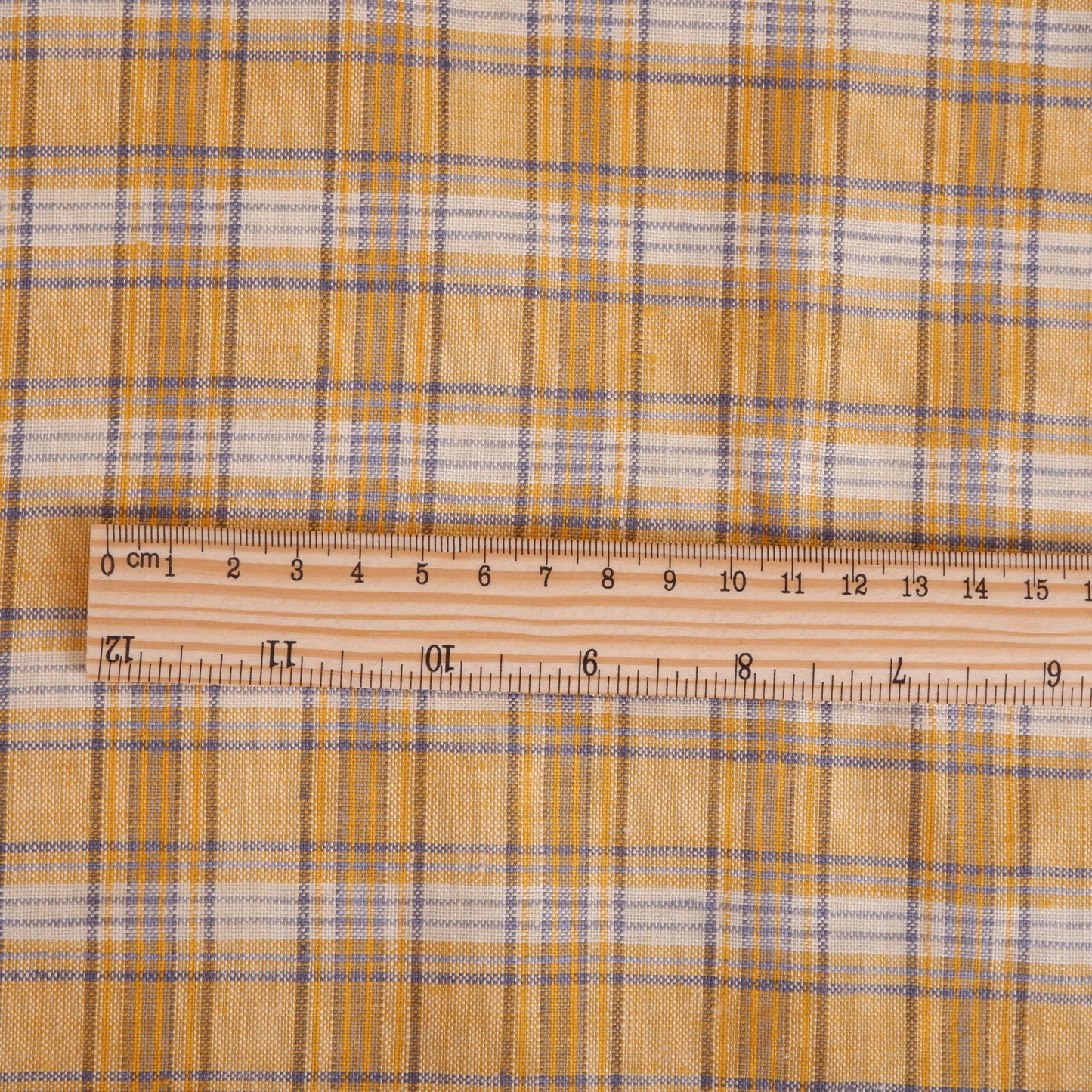 Premium Linen Gingham Fabric in Mustard | Medium weight multicolor check in mustard yellow and brown