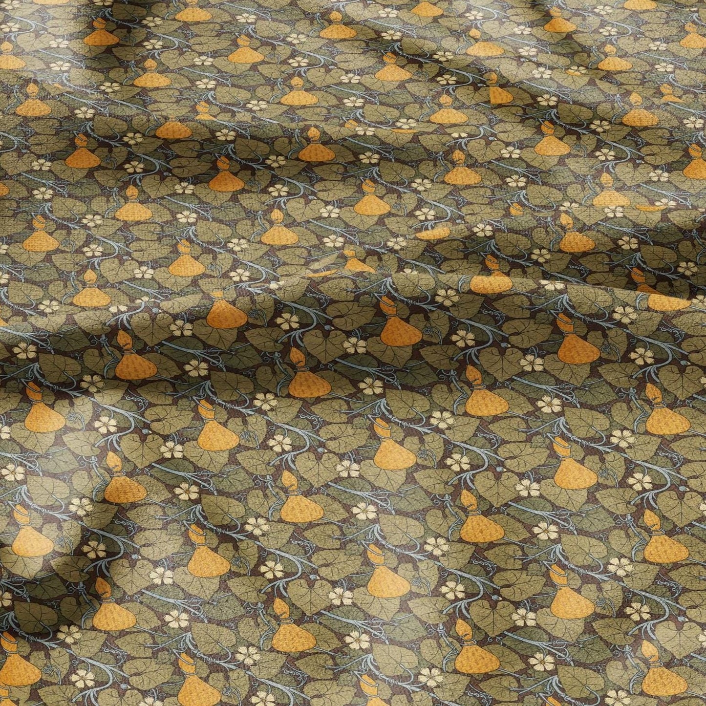 100% linen Squash prints fabric for Curtain Upholstery Cushion - Art deco flower print fabric for dress making sewing