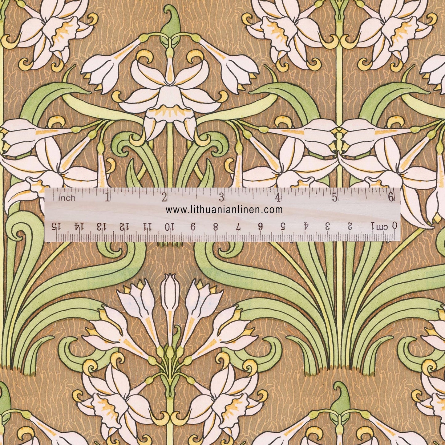 100% linen Art Nouveau Print fabric for Curtain Upholstery Cushion - Floral fabric Jonquil - fabric material for dress making sewing