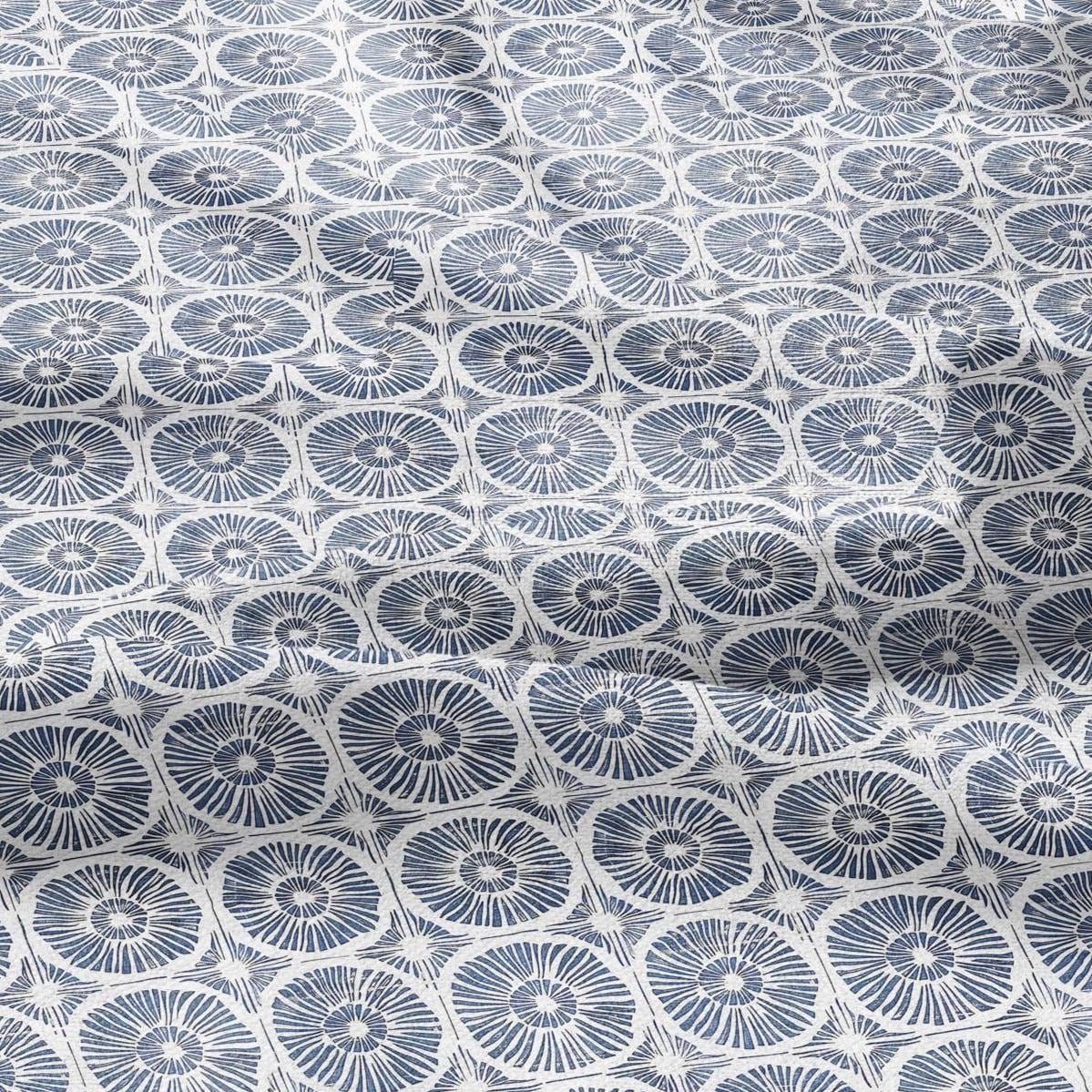 100% LINEN Fabric Japanese indigo blue circle print - Japandi linen print upholstery curtains dress making 2011