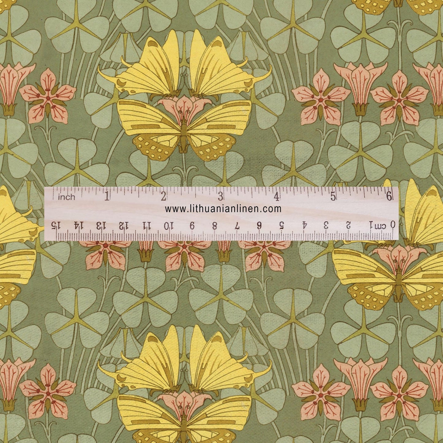 100% linen Art Nouveau Print fabric for Curtain Upholstery Cushion - Floral fabric with butterflies