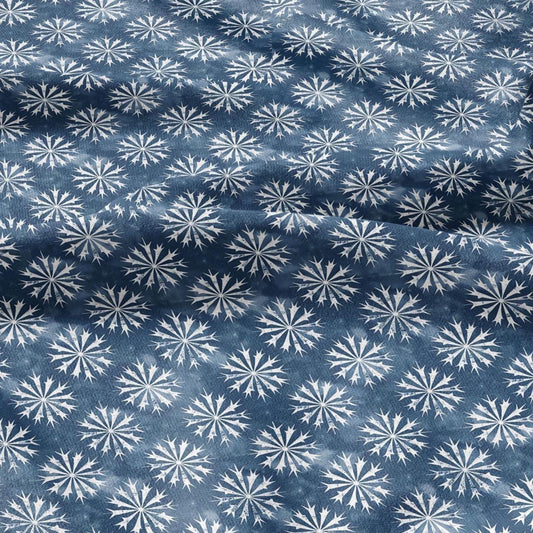 100% LINEN Fabric oriental print - blue star floral block print - 2389 - upholstery home decor clothing sewing 2389
