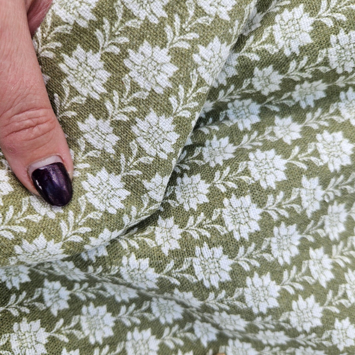 100% LINEN Fabric block print olive green on white - heavy linen fabric for upholstery home decor or medium for clothing 2512