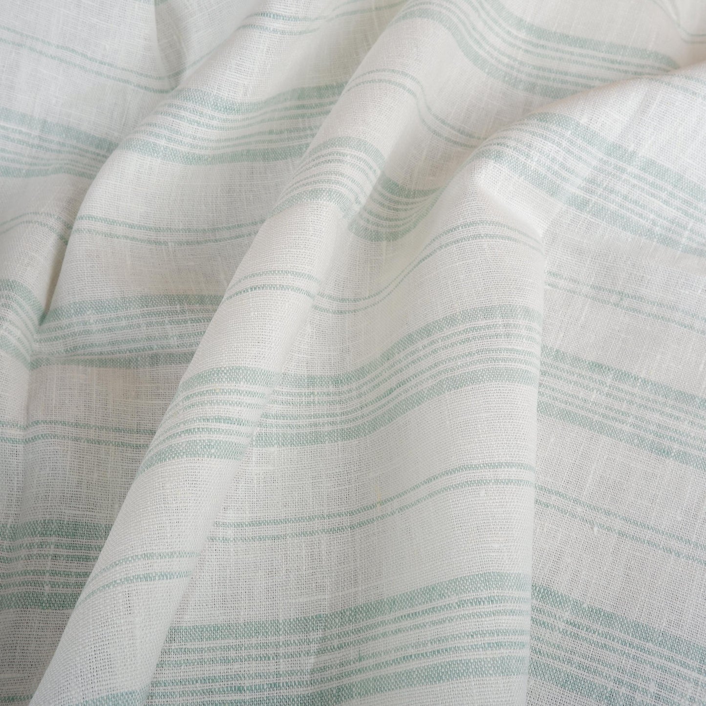 Premium Linen striped Fabric in green white | Heavy weight French country stripes in green white