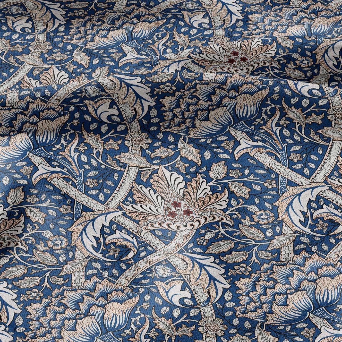 William Morris Windrush blue print on 100% LINEN - Victorian Art crafts linen Fabric - botanical Historical upholstery home textile
