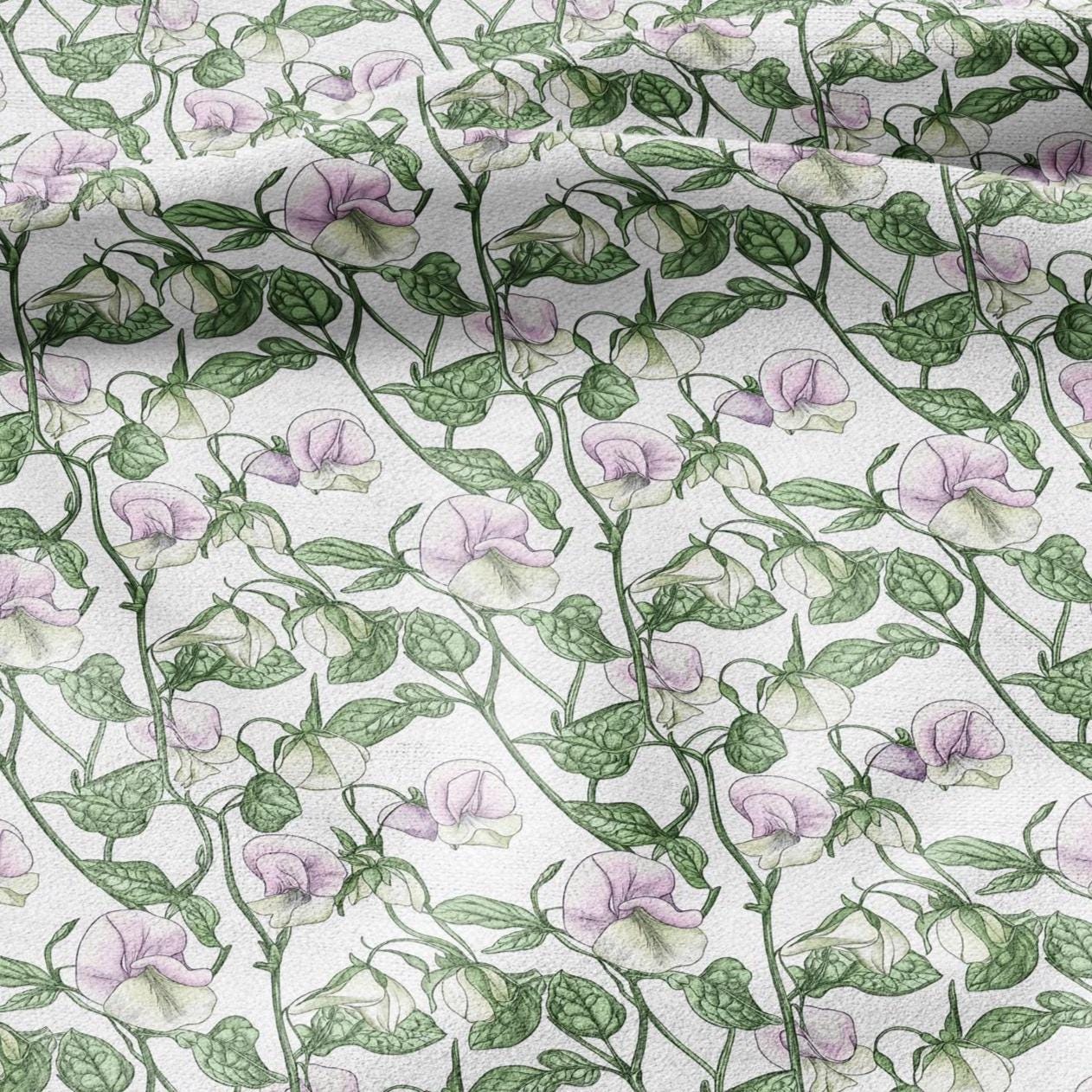 100% LINEN Sweet PEA Art and Crafts Fabric - flax linen fabric botanical floral for cushion curtains dress making