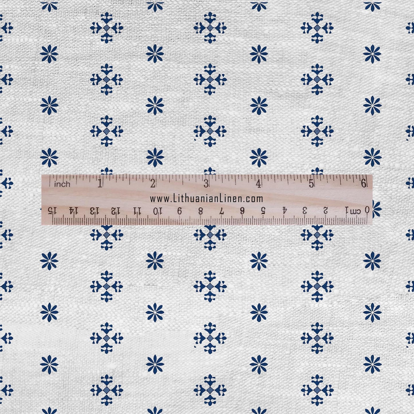 100% LINEN Fabric block print indigo blue white Swedish stars - scandinavian fabric with floral print - block print on linen 2670
