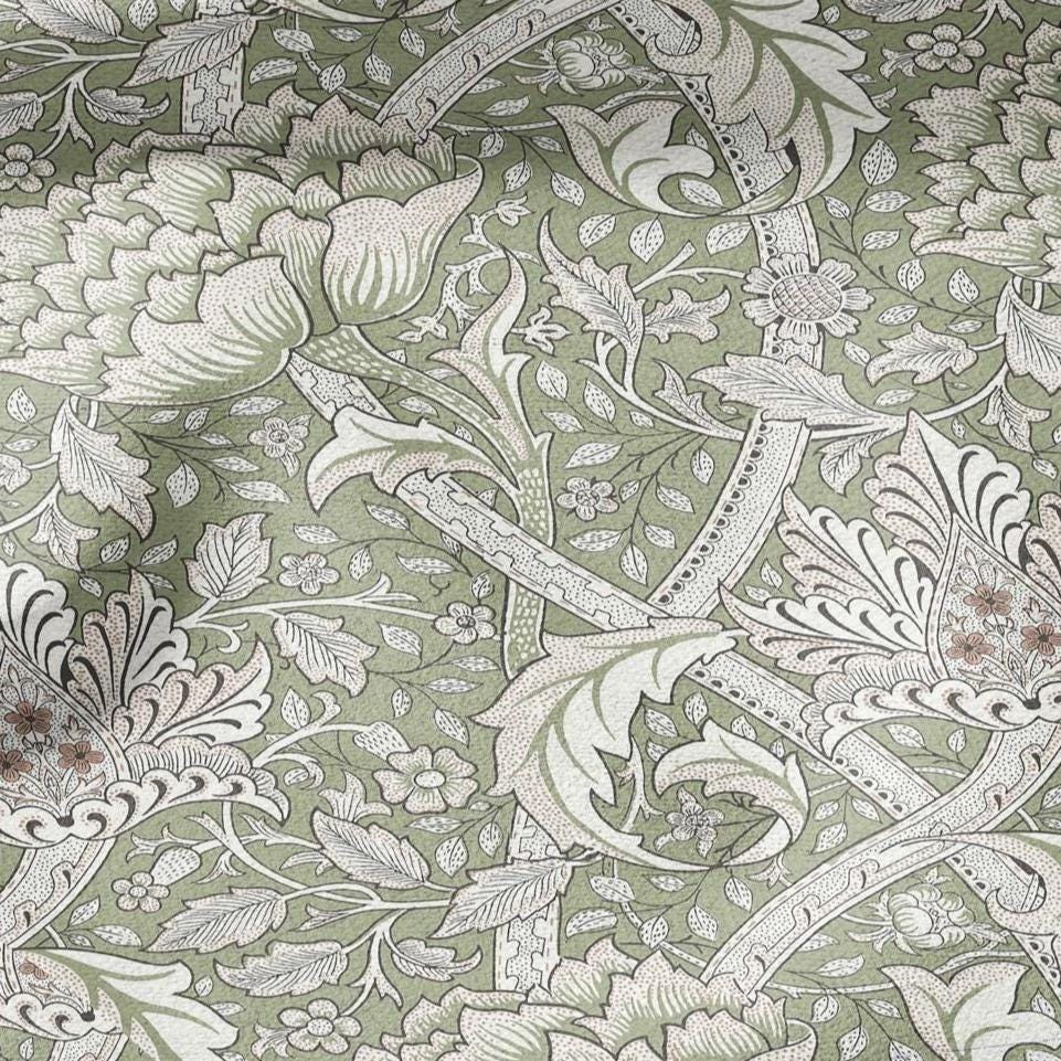 William Morris Windrush green print on 100% LINEN - Victorian Art crafts linen Fabric