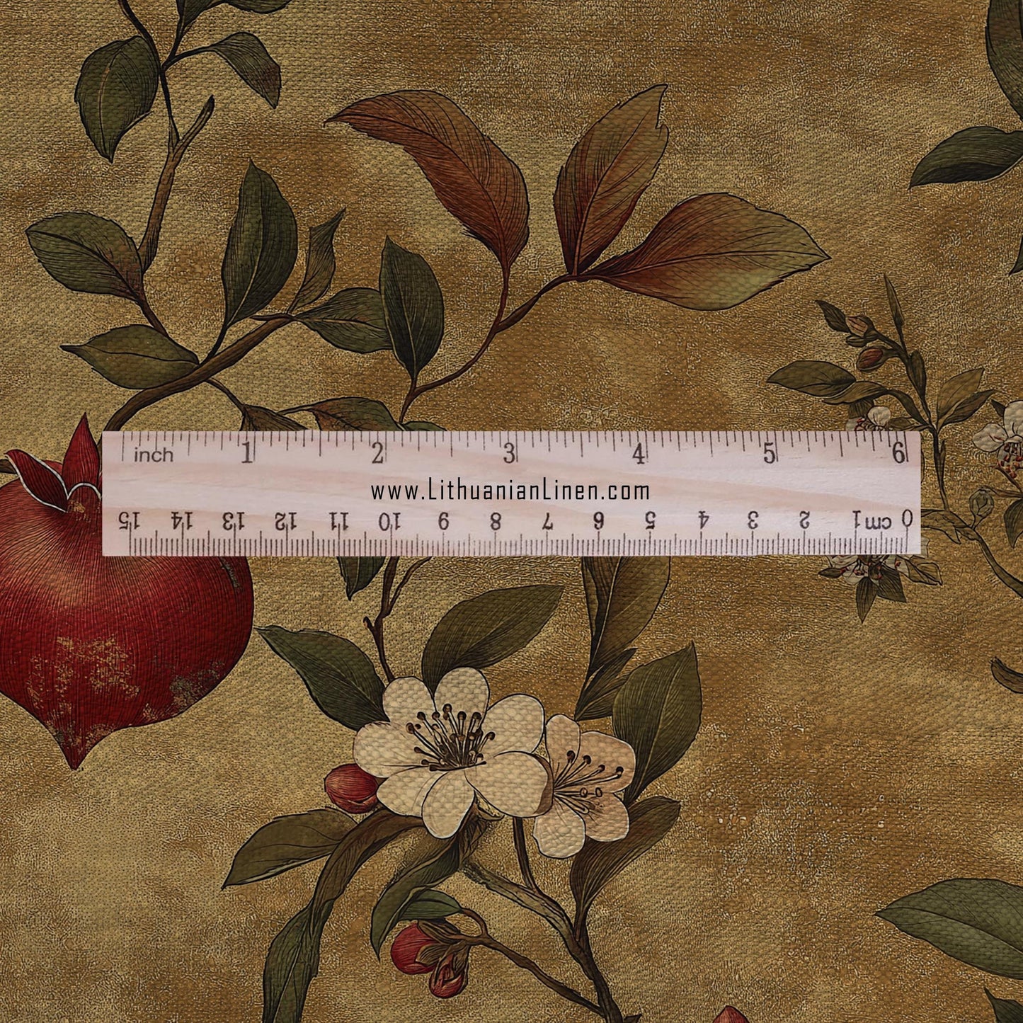 100% LINEN Fabric stripe Pomegranate blossom print linen - floral linen botanical fabric for upholstery home decor dress making