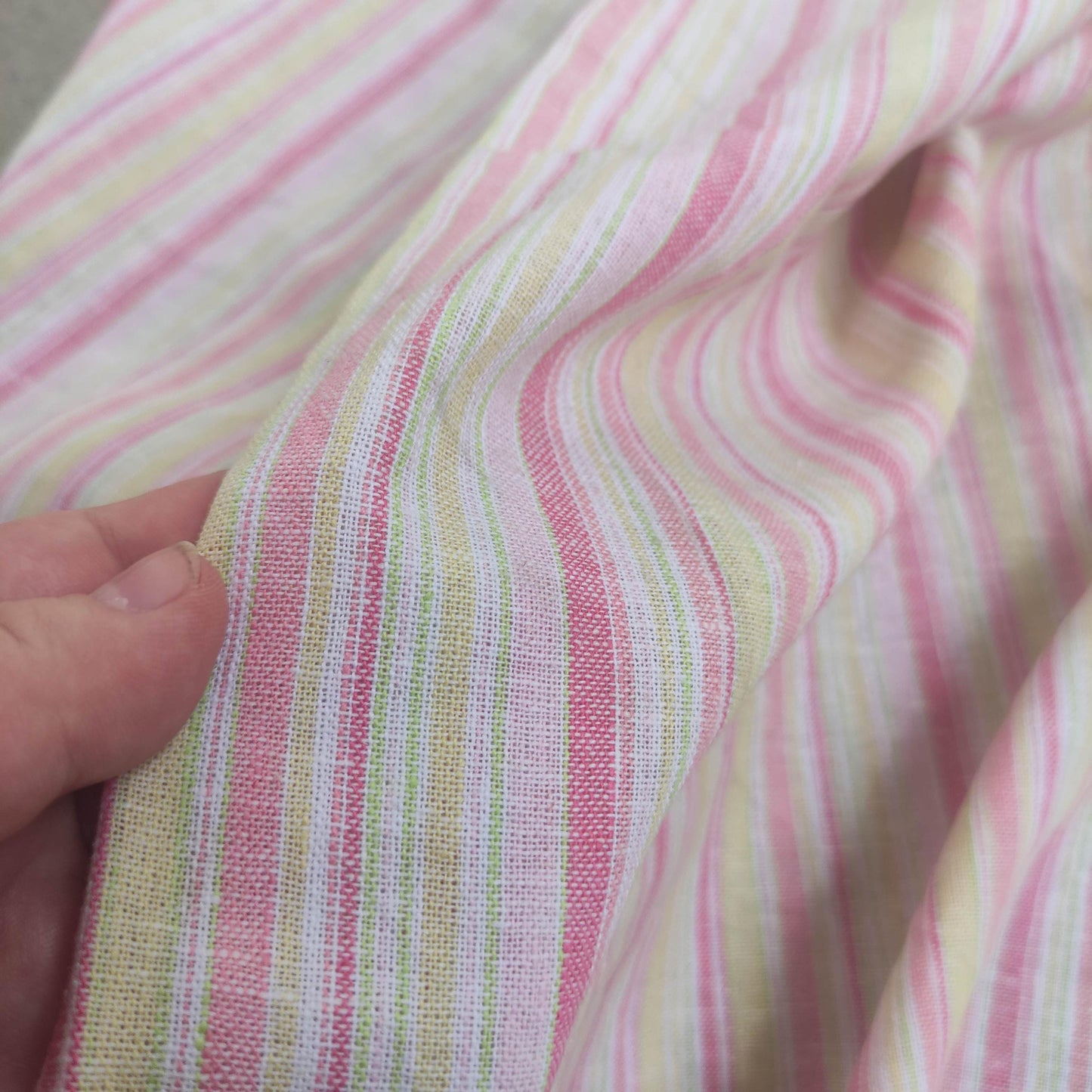 Premium Linen Fabric Santorini striped pink | Midweight multicolor stripes | fabric for home textile curtains tablecloth T137