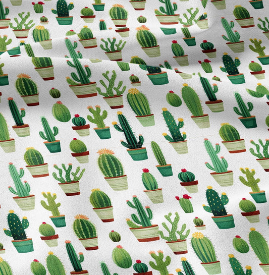 100% LINEN Fabric green Cactus - botanical flax fabric Greenery print upholstery dressmaking clothing - Tropical Floral flax Spring fabric