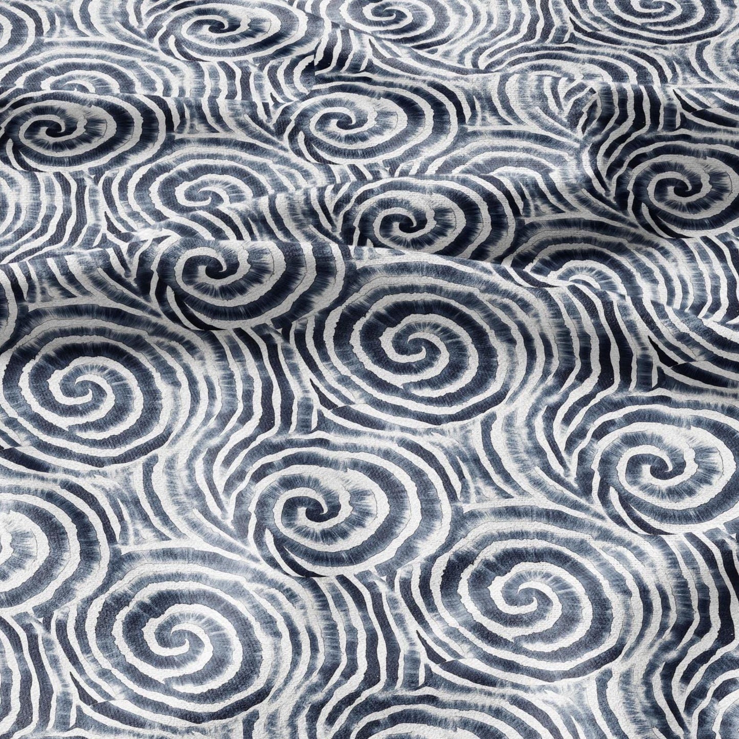 100% LINEN Fabric blue shibori squirl print on white linen - indigoblue flax fabric for uphlstery heavy / medium for clothing 2576