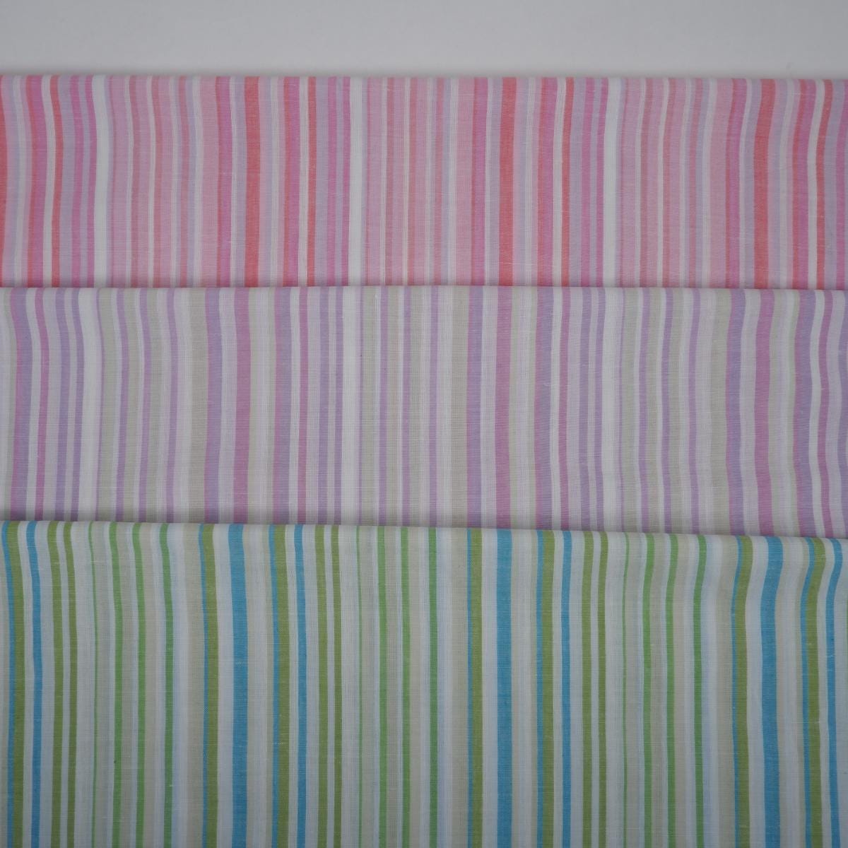 Premium Linen striped Fabric in blue green white | Medium weight multicolor stripes Valencia Stripe for clothing home textile