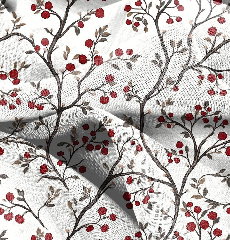 100% LINEN Fabric block print, oatmeal natur linen fabric festive print, heavy linen fabric for upholstery home decor